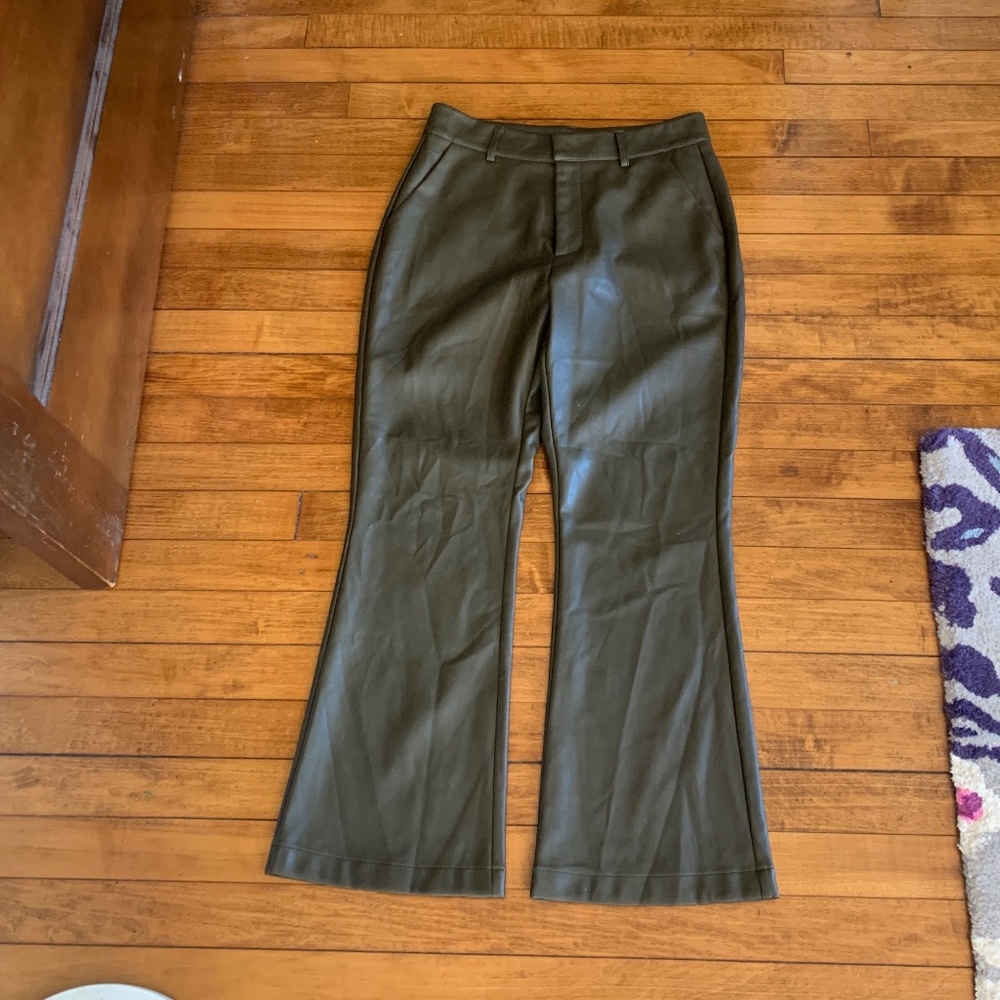 Avec Les Filles for Anthropologie bootcut crop faux leather pants in olive fawn